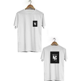 Hero Tasarım BLL503 Beyaz NYC Ön Arka Baskılı Bisiklet Yaka Erkek T-shirt