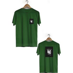 Hero Tasarım BLL503 Haki NYC Ön Arka Baskılı Bisiklet Yaka Erkek T-shirt