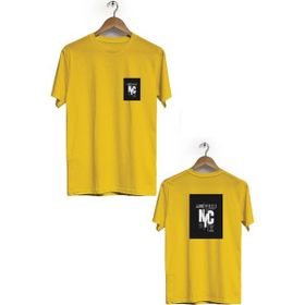 Hero Tasarım BLL503 Sarı NYC Ön Arka Baskılı Bisiklet Yaka Erkek T-shirt