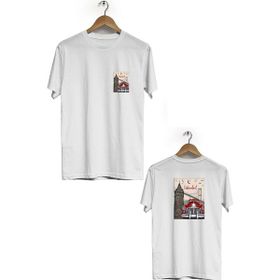 Hero Tasarım BLL509 Beyaz İstanbul Ön Arka Baskılı Bisiklet Yaka Kısa Kollu Erkek T-shirt