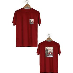 Hero Tasarım BLL509 Bordo İstanbul Ön Arka Baskılı Bisiklet Yaka Kısa Kollu Erkek T-shirt
