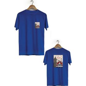 Hero Tasarım BLL509 Lacivert İstanbul Ön Arka Baskılı Bisiklet Yaka Kısa Kollu Erkek T-shirt