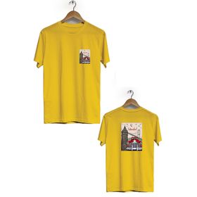 Hero Tasarım BLL509 Sarı İstanbul Ön Arka Baskılı Bisiklet Yaka Kısa Kollu Erkek T-shirt