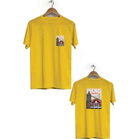 Hero Tasarım BLL509 Sarı İstanbul Ön Arka Baskılı Bisiklet Yaka Kısa Kollu Erkek T-shirt