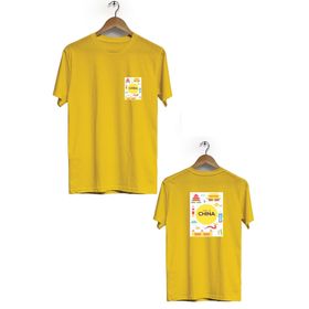 Hero Tasarım BLL518 Sarı Çin Ön Arka Baskılı Erkek T-shirt