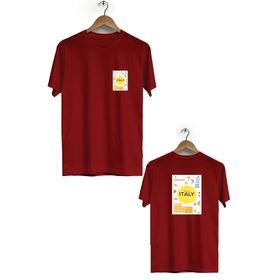 Hero Tasarım BLL519 Bordo İtalya Ön Arka Baskılı Bisiklet Yaka Kısa Kollu Erkek T-shirt