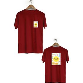 Hero Tasarım BLL519 Bordo İtalya Ön Arka Baskılı Bisiklet Yaka Kısa Kollu Erkek T-shirt