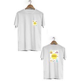Hero Tasarım BLL520 Beyaz Fransa Ön Arka Baskılı Bisiklet Yaka Kısa Kollu Erkek T-shirt