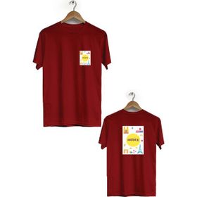Hero Tasarım BLL520 Bordo Fransa Ön Arka Baskılı Bisiklet Yaka Kısa Kollu Erkek T-shirt