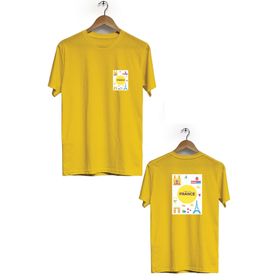 Hero Tasarım BLL520 Sarı Fransa Ön Arka Baskılı Bisiklet Yaka Kısa Kollu Erkek T-shirt