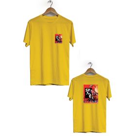 Hero Tasarım BLL546 Sarı Space Ön Arka Baskılı Bisiklet Yaka Erkek T-shirt