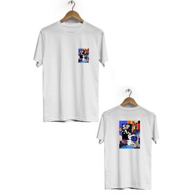 Hero Tasarım BLL547 Beyaz Space Ön Arka Baskılı Bisiklet Yaka Erkek T-shirt