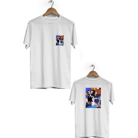 Hero Tasarım BLL547 Beyaz Space Ön Arka Baskılı Bisiklet Yaka Erkek T-shirt