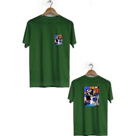 Hero Tasarım BLL547 Haki Space Ön Arka Baskılı Bisiklet Yaka Erkek T-shirt