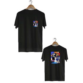 Hero Tasarım BLL547 Siyah Space Ön Arka Baskılı Bisiklet Yaka Erkek T-shirt