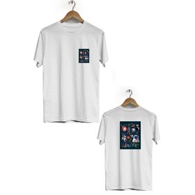 Hero Tasarım BLL548 Beyaz Space Ön Arka Baskılı Bisiklet Yaka Erkek T-shirt