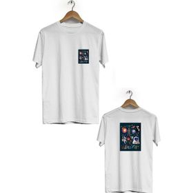 Hero Tasarım BLL548 Beyaz Space Ön Arka Baskılı Bisiklet Yaka Erkek T-shirt