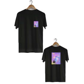 Hero Tasarım BLL555 Siyah Space Ön Arka Baskılı Erkek T-shirt