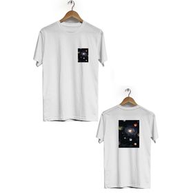 Hero Tasarım BLL559 Beyaz Galaksi Ön Arka Baskılı Bisiklet Yaka Kısa Kollu Erkek T-shirt