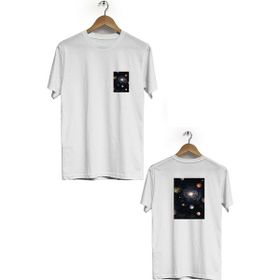 Hero Tasarım BLL559 Beyaz Galaksi Ön Arka Baskılı Bisiklet Yaka Kısa Kollu Erkek T-shirt