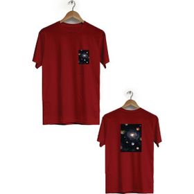 Hero Tasarım BLL559 Bordo Galaksi Ön Arka Baskılı Bisiklet Yaka Kısa Kollu Erkek T-shirt