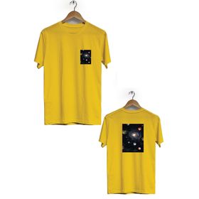 Hero Tasarım BLL559 Sarı Galaksi Ön Arka Baskılı Bisiklet Yaka Kısa Kollu Erkek T-shirt