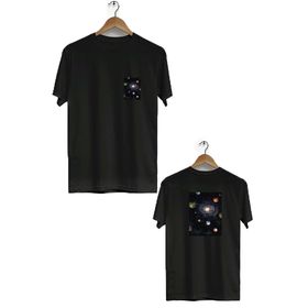 Hero Tasarım BLL559 Siyah Galaksi Ön Arka Baskılı Bisiklet Yaka Kısa Kollu Erkek T-shirt