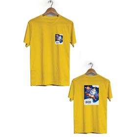 Hero Tasarım BLL569 Sarı Uzay Gemisi Ön Arka Baskılı Bisiklet Yaka Kısa Kollu Erkek T-shirt
