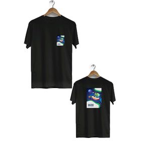 Hero Tasarım BLL570 Siyah Uzay Gemisi Ön Arka Baskılı Bisiklet Yaka Kısa Kollu Erkek T-shirt