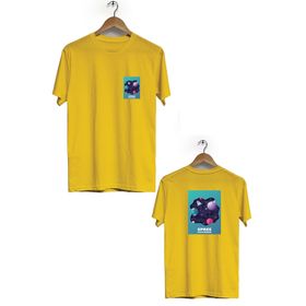 Hero Tasarım BLL573 Sarı Uzay Ön Arka Baskılı Bisiklet Yaka Erkek T-shirt