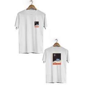 Hero Tasarım BLL581 Beyaz Moon Walker Ön Arka Baskılı Bisiklet Yaka Kısa Kollu Erkek T-shirt