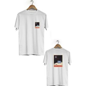 Hero Tasarım BLL581 Beyaz Moon Walker Ön Arka Baskılı Bisiklet Yaka Kısa Kollu Erkek T-shirt