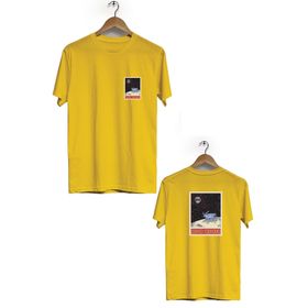 Hero Tasarım BLL581 Sarı Moon Walker Ön Arka Baskılı Bisiklet Yaka Kısa Kollu Erkek T-shirt