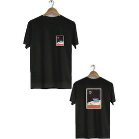 Hero Tasarım BLL581 Siyah Moon Walker Ön Arka Baskılı Bisiklet Yaka Kısa Kollu Erkek T-shirt