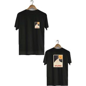 Hero Tasarım BLL582 Siyah Upward Ön Arka Baskılı Bisiklet Yaka Erkek T-shirt
