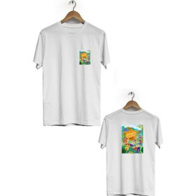 Hero Tasarım BLL589 Beyaz Yaz Festivali Ön Arka Baskılı Bisiklet Yaka Erkek T-shirt