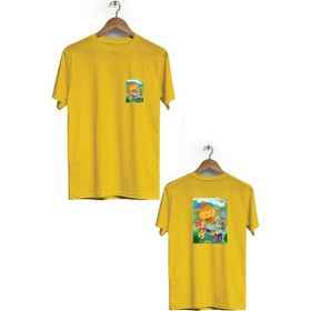 Hero Tasarım BLL589 Sarı Yaz Festivali Ön Arka Baskılı Bisiklet Yaka Erkek T-shirt