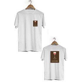 Hero Tasarım BLL608 Beyaz Glass Of Wine Ön Arka Baskılı Bisiklet Yaka Kısa Kollu Erkek T-shirt