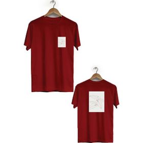 Hero Tasarım BLL621 Bordo Yaprak Ön Arka Baskılı Bisiklet Yaka Erkek T-shirt