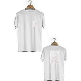 Hero Tasarım BLL622 Beyaz Lale Ön Arka Baskılı Bisiklet Yaka Erkek T-shirt