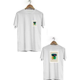 Hero Tasarım BLL627 Beyaz Geometrik Ön Arka Baskılı Bisiklet Yaka Erkek T-shirt