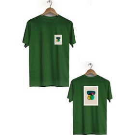 Hero Tasarım BLL627 Haki Geometrik Ön Arka Baskılı Bisiklet Yaka Erkek T-shirt