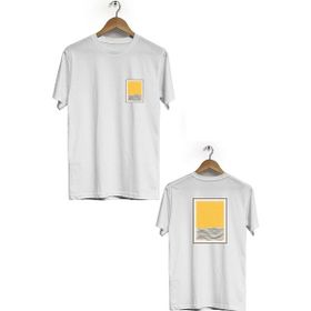 Hero Tasarım BLL653 Beyaz Geometrik Ön Arka Baskılı Bisiklet Yaka Erkek T-shirt