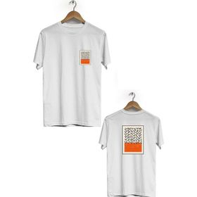Hero Tasarım BLL654 Beyaz Geometrik Ön Arka Baskılı Bisiklet Yaka Erkek T-shirt