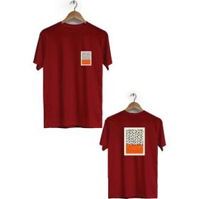 Hero Tasarım BLL654 Bordo Geometrik Ön Arka Baskılı Bisiklet Yaka Erkek T-shirt