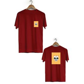 Hero Tasarım BLL669 Bordo Kuru Kafa Ön Arka Baskılı Bisiklet Yaka Kısa Kollu Erkek T-shirt