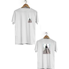 Hero Tasarım BLL683 Beyaz Marjinal Ön Arka Baskılı Bisiklet Yaka Erkek T-shirt
