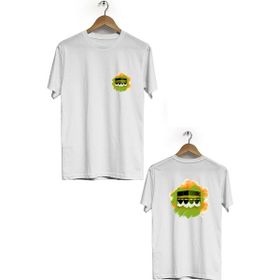 Hero Tasarım BLL710 Beyaz Kabe Ön Arka Baskılı Bisiklet Yaka Erkek T-shirt