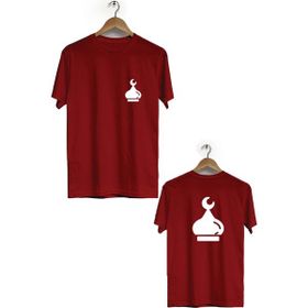 Hero Tasarım BLL716 Bordo Kubbe Ön Arka Baskılı Bisiklet Yaka Erkek T-shirt