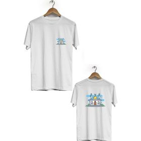 Hero Tasarım BLL724 Beyaz Mescid-i Aksa Ön Arka Baskılı Bisiklet Yaka Erkek T-shirt
